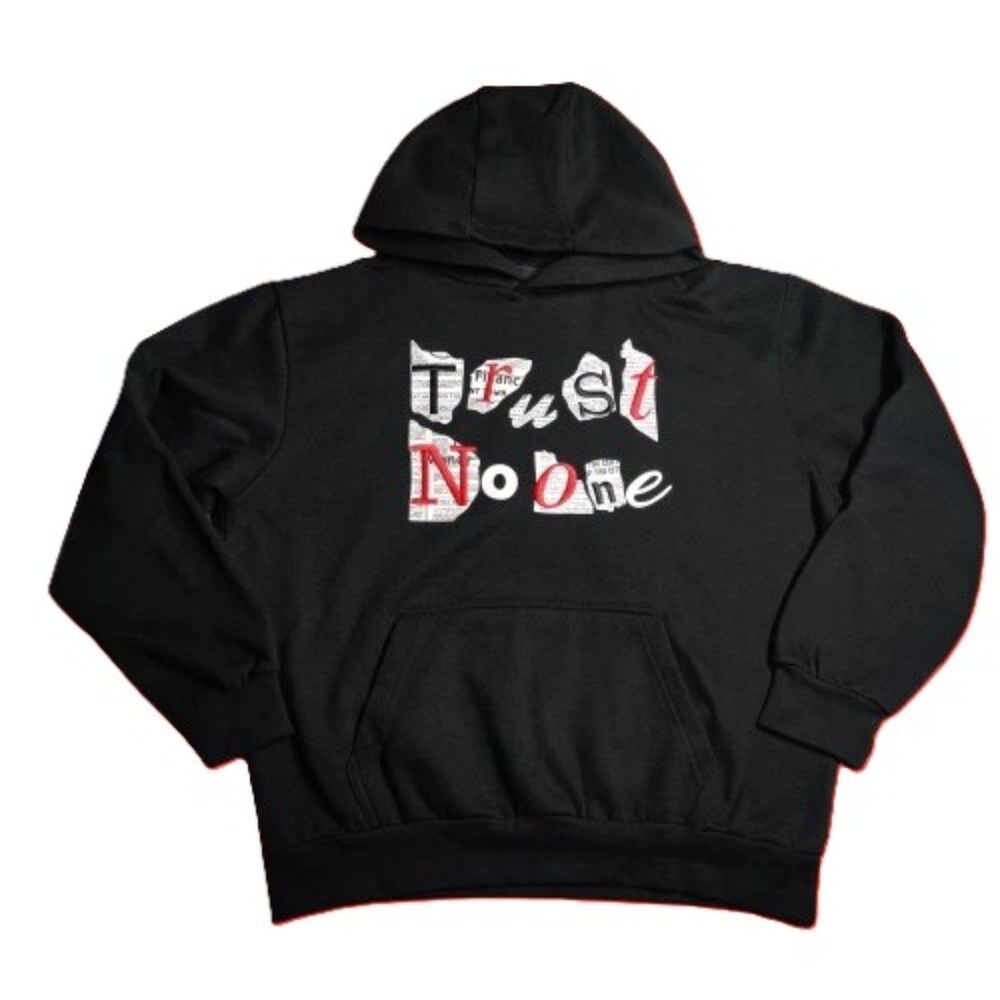 Arketype Mens Large Black Trust No One Graphic Hoodie Pullover Sweatshirt